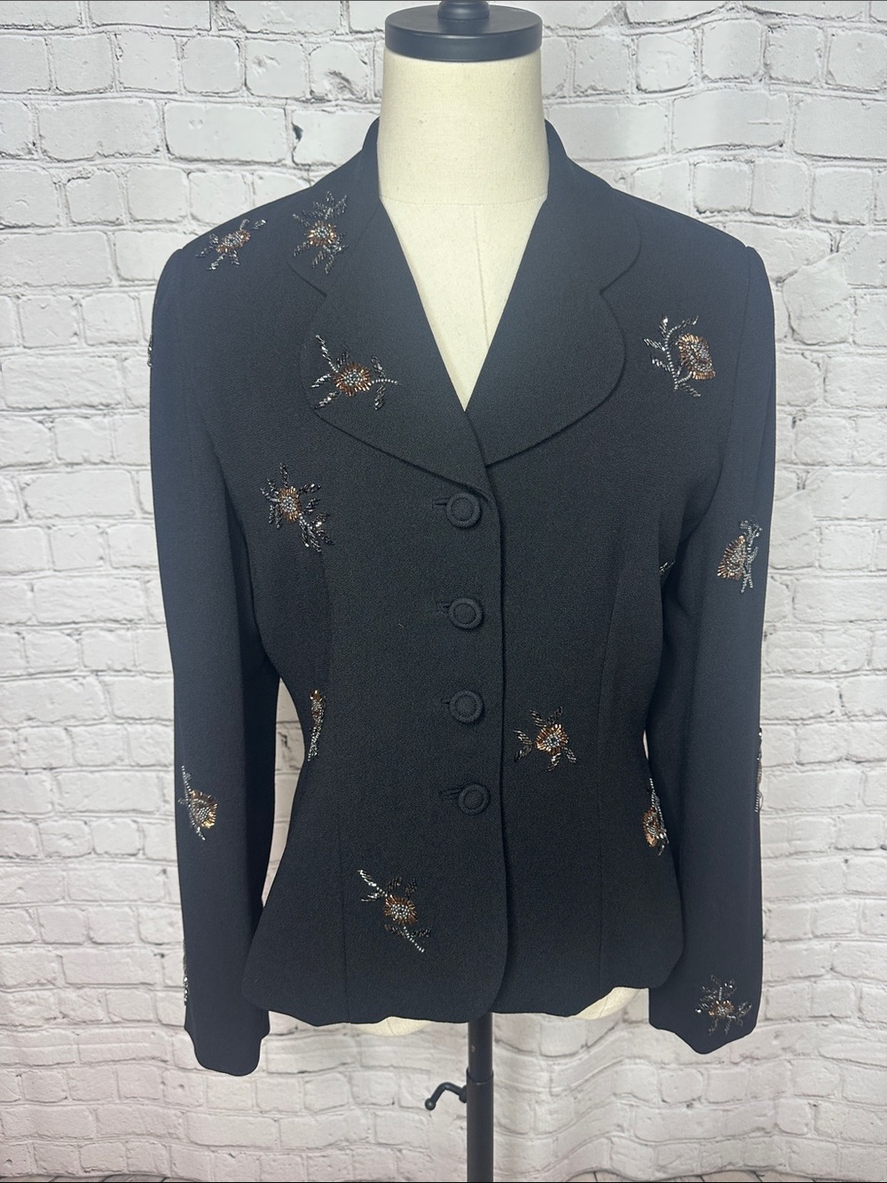 Zelda Black Beaded Floral Embellished Blazer Jacket Size 6